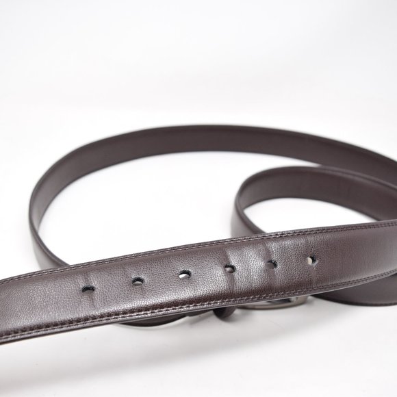 Faux Leather Belt Men 61 65 Brown Career Professional Silvertone Buckle Preppy - Picture 6 of 12